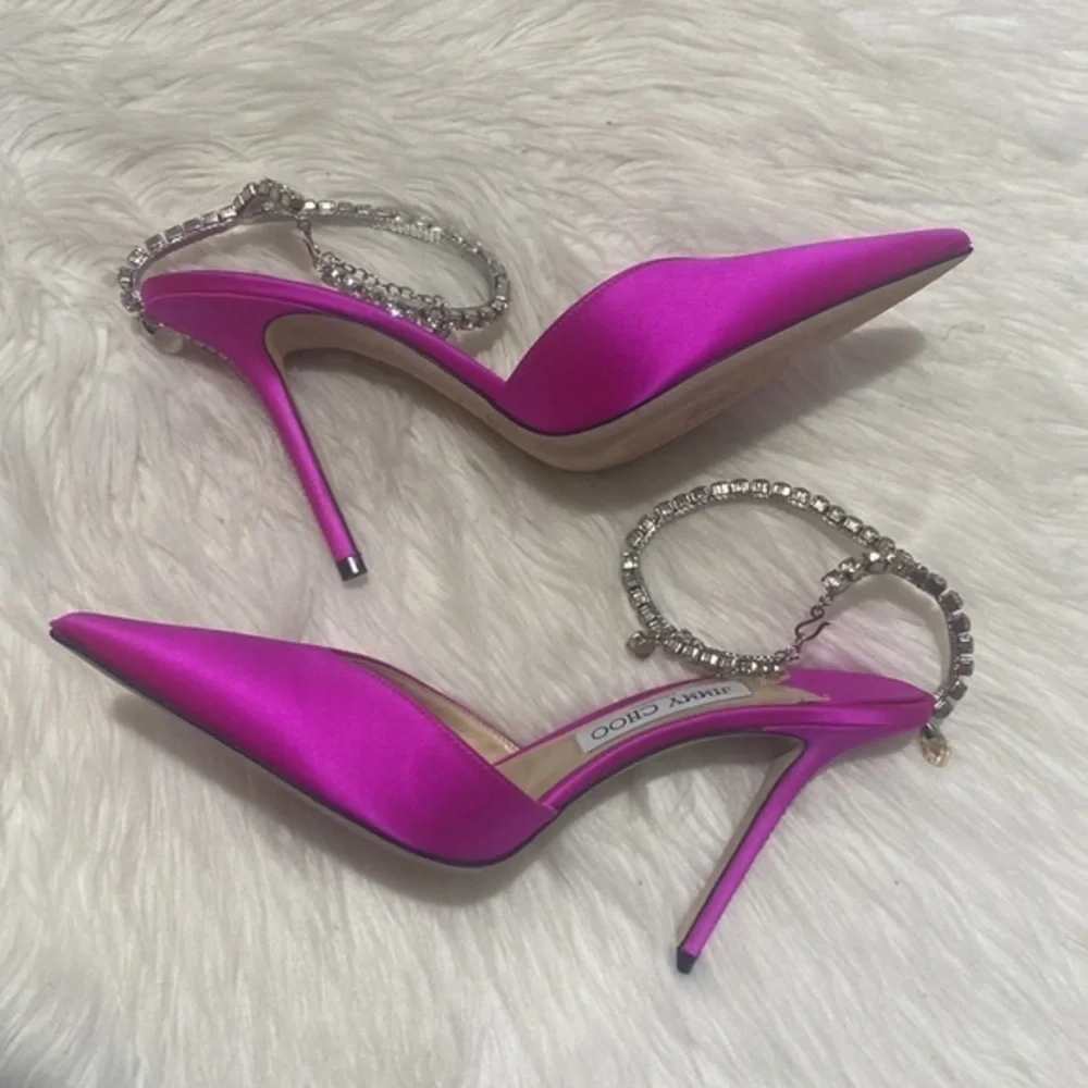 Jimmy Choo‎ Saeda Crystal ankle strap pointed toe pump size 39EU